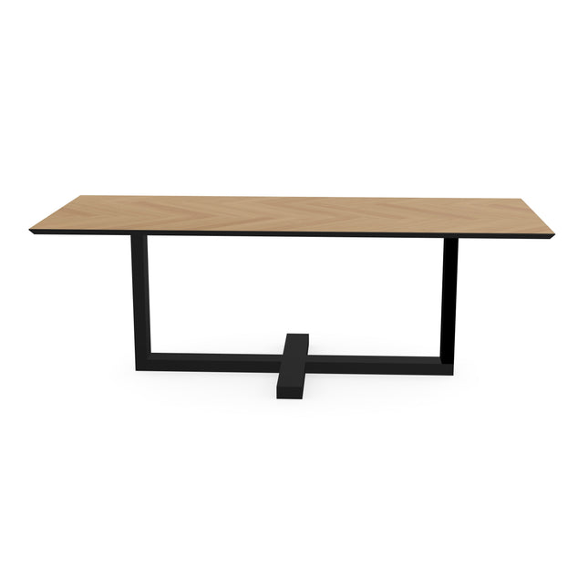Eiken Visgraat Eettafel Naturel - Recht - Halve Plus Zwart