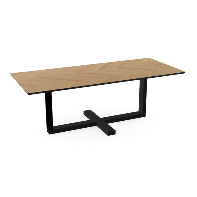 Eiken Visgraat Eettafel Naturel - Recht - Halve Plus Zwart