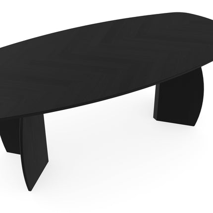 Eiken Visgraat Eettafel Zwart - Deens Ovaal - Maan Zwart