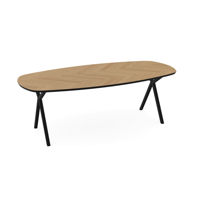 Eichen-Esstisch natur mit Fischgrätmuster - Dänisch oval - Scissor schwarz