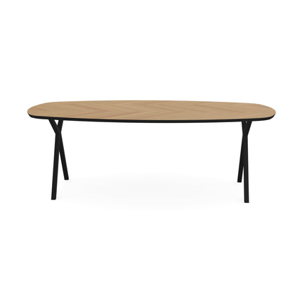 Eichen-Esstisch natur mit Fischgrätmuster - Dänisch oval - Scissor schwarz