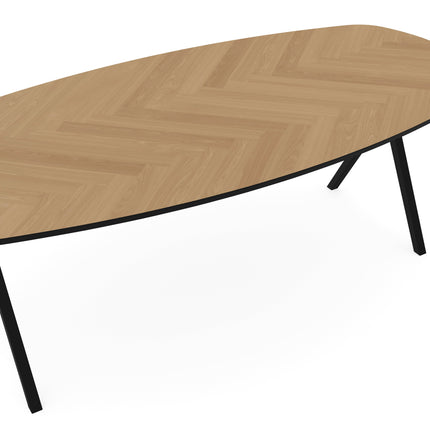 Eichen-Esstisch natur mit Fischgrätmuster - Dänisch oval - Scissor schwarz