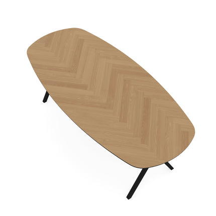 Eichen-Esstisch natur mit Fischgrätmuster - Dänisch oval - Scissor schwarz