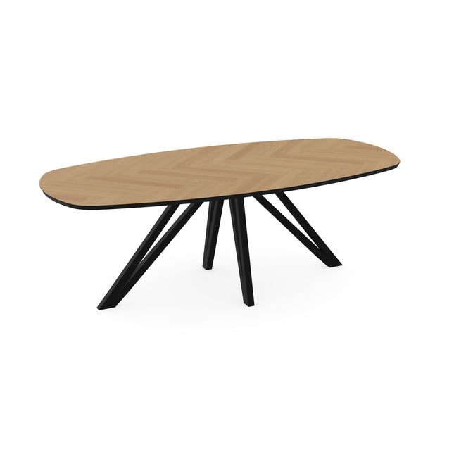 Eiken visgraat eettafel naturel - Deens ovaal - Spin zwart