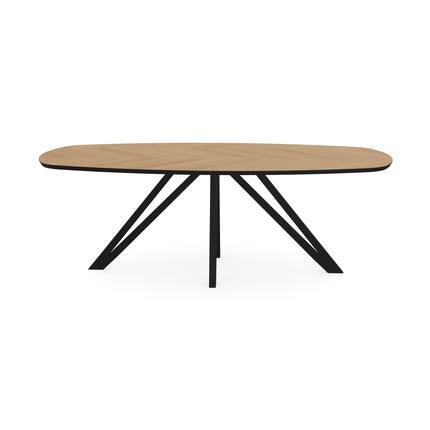 Eiken visgraat eettafel naturel - Deens ovaal - Spin zwart