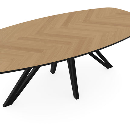 Eiken visgraat eettafel naturel - Deens ovaal - Spin zwart