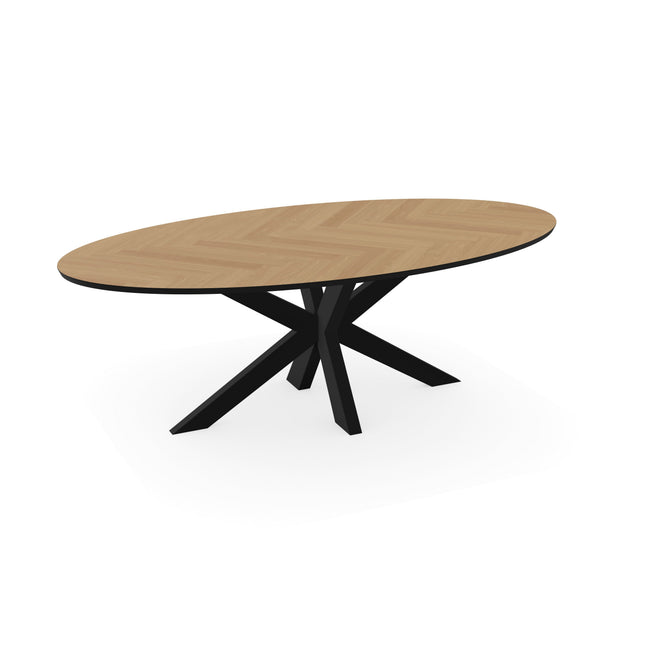 Eiken Visgraat Eettafel Naturel - Ovaal - Matrix Dun Zwart