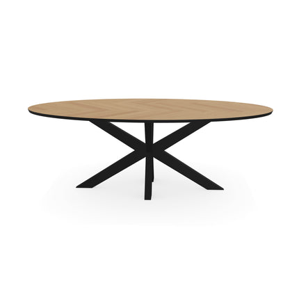 Eiken Visgraat Eettafel Naturel - Ovaal - Matrix Dun Zwart