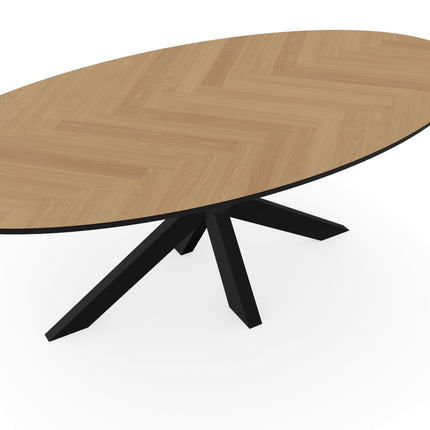 Eiken Visgraat Eettafel Naturel - Ovaal - Matrix Dun Zwart