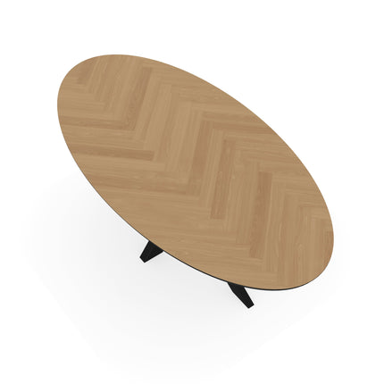 Eiken Visgraat Eettafel Naturel - Ovaal - Matrix Dun Zwart