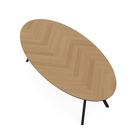 Eichen-Fischgrät-Esstisch natur - Oval - I-Schräg schwarz