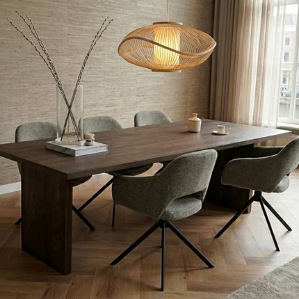 Eiken eettafel Walnut brown 2x - Recht - Blokpoot Walnut Brown
