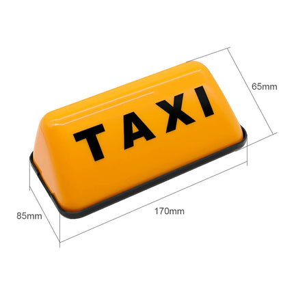 EURS LED taxi daklicht 12V geel met zwarte TAXI letters, COB LED lichtkoepel van 170 x 85 x 65 mm voor taxivoertuigen.