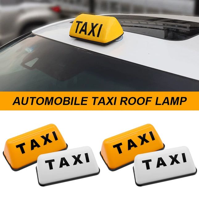 EURS LED taxi daklicht 12V geel met zwarte TAXI letters, COB LED lichtkoepel van 170 x 85 x 65 mm voor taxivoertuigen.