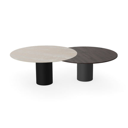Eiche/Keramik-Duo-Couchtisch Walnut Brown 2x - Rund - Columbus-Gestell