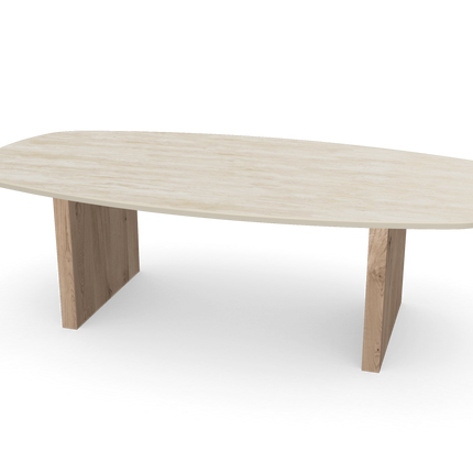 Organische Salontafel Ovaal Tijdloos Design in Naturele Houtlook Lengte: 100cm Breedte: 70cm Hoogte: 37cm Dikte: 10mm