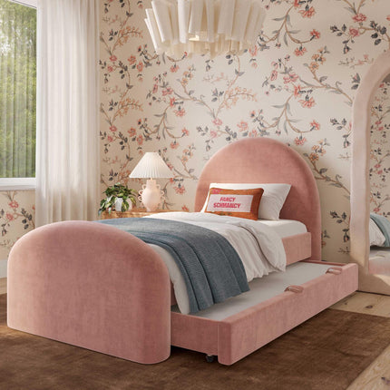 TOV Furniture Moon Rose Upcycled Contract-Grade Chenille Twin Trundle Bed