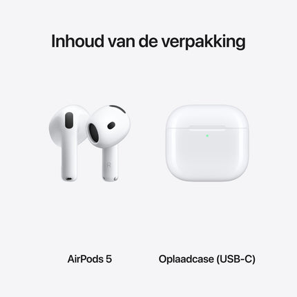 AirPods 5 draadloze Bluetooth oordopjes – productfoto van compacte oordopjes voor muziek en bellen