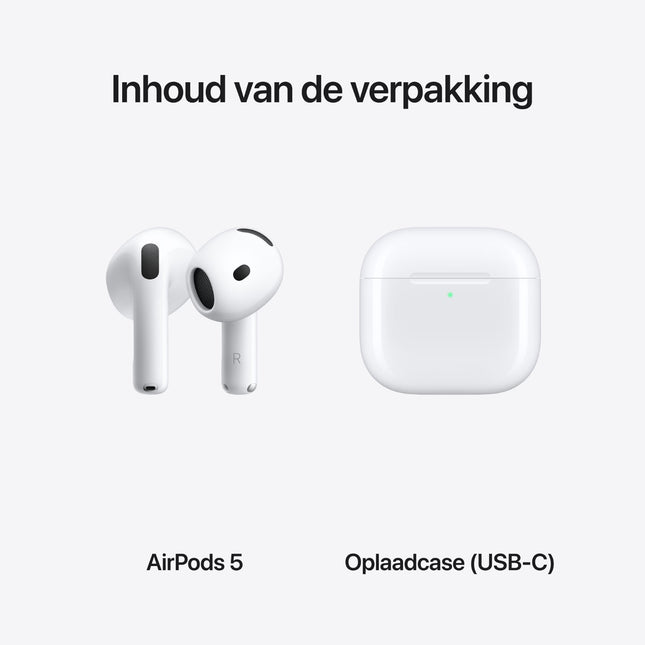 AirPods 5 draadloze Bluetooth oordopjes – productfoto van compacte oordopjes voor muziek en bellen