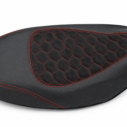 Buddyseat alcantara Piaggo designo carbon zwart/rood zip2000