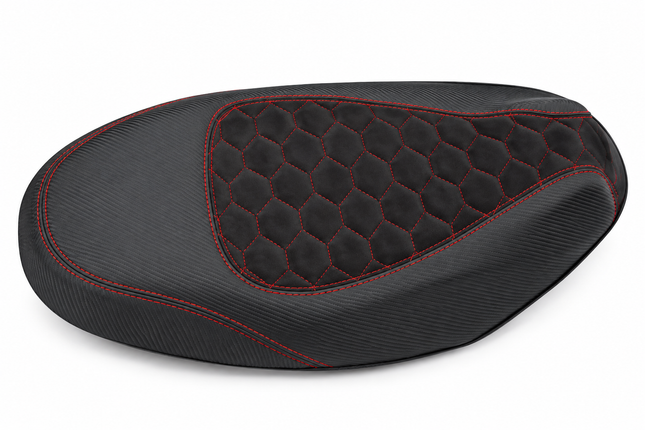 Buddyseat alcantara Piaggo designo carbon zwart/rood zip2000