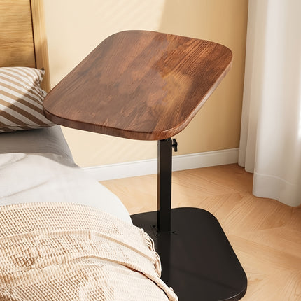 Verstelbare Bijzettafel met Houtlook Blad – 360° Draaibaar – In Hoogte Verstelbaar – Opklapbare Laptoptafel – Multifunctionele Salontafel – Zwart Metalen Onderstel – Bruin/Zwart/Wit