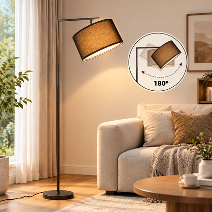 Moderne Staande Lamp Zwart met Beige Stoffen Lampenkap 166 cm Hoog – Vloerlamp voor Woonkamer en Slaapkamer