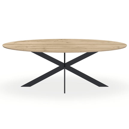 Massiver Eichen-Esstisch natur - Oval - Matrix schmal schwarz