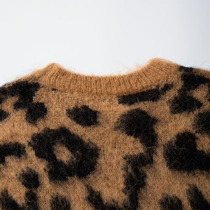 ANDREILEE Luipaardprint Lange Pluche Herentrui, Modieuze Streetstyle Trend, Veelzijdig voor Dagelijks Woon-werkverkeer, Pullover met Ronde Hals, Lange Mouwen, Losvallende Pasvorm, Herfst/Winter Gebreide Trui voor Heren