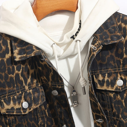Ultra-coole spijkerjas, Amerikaanse High -stijl, heren lente/herfst gewassen luipaardprint trendy hiphop losvallende heren bovenkleding, winterjas heren