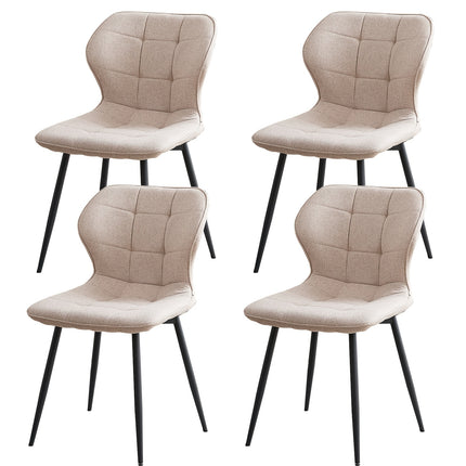 Khaki eetkamerstoel met linnen bekleding, gestoffeerde zitting, ergonomisch gevormde rugleuning en vier zwarte metalen poten, onderdeel van een set van 4.