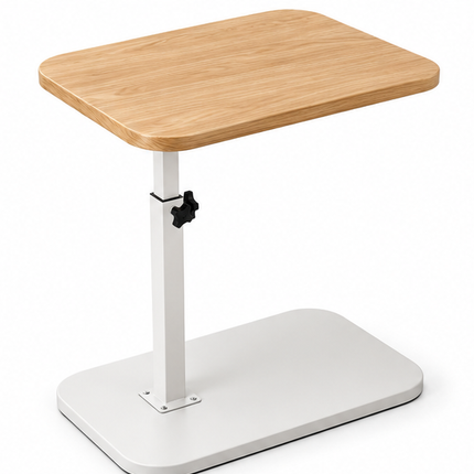 Verstelbare Bijzettafel met Houtlook Blad – 360° Draaibaar – In Hoogte Verstelbaar – Opklapbare Laptoptafel – Multifunctionele Salontafel – Zwart Metalen Onderstel – Bruin/Zwart/Wit