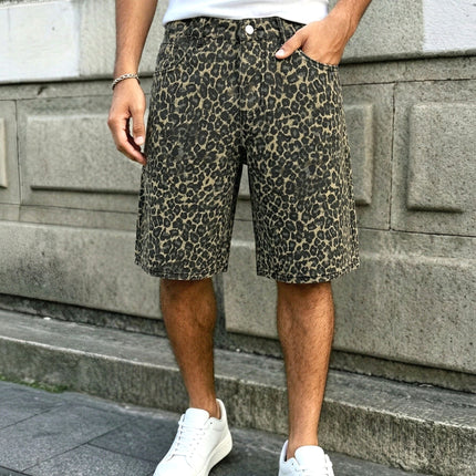 Heren Zomer Vintage Streetstyle Mode Luipaardprint Spijkerstof Bermuda Shorts