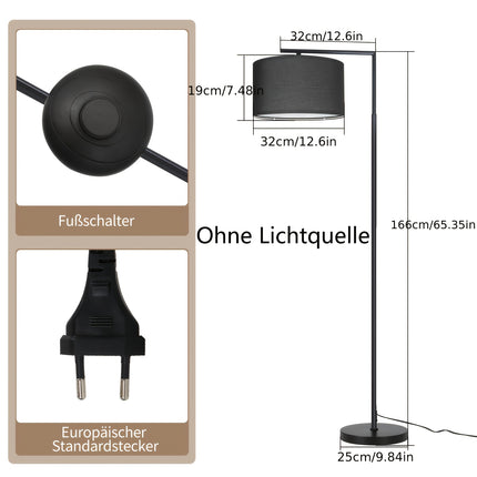 Moderne Staande Lamp Zwart met Beige Stoffen Lampenkap 166 cm Hoog – Vloerlamp voor Woonkamer en Slaapkamer