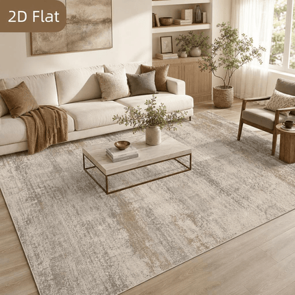 1 stuks Velvet 850G/㎡ 2D Plat Groot Formaat Tapijt, Retro Distressed Abstract Kunst Patroon Tapijt, Bruin Grijs Beige Kleur, Machinewasbaar, Anti-Slip Achterkant, Zacht En Comfortabel, Lichtgewicht En Duurzaam