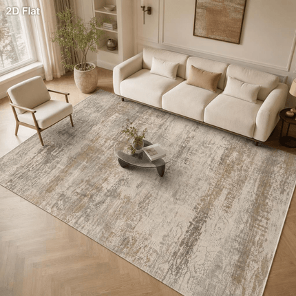 1 stuks Velvet 850G/㎡ 2D Plat Groot Formaat Tapijt, Retro Distressed Abstract Kunst Patroon Tapijt, Bruin Grijs Beige Kleur, Machinewasbaar, Anti-Slip Achterkant, Zacht En Comfortabel, Lichtgewicht En Duurzaam