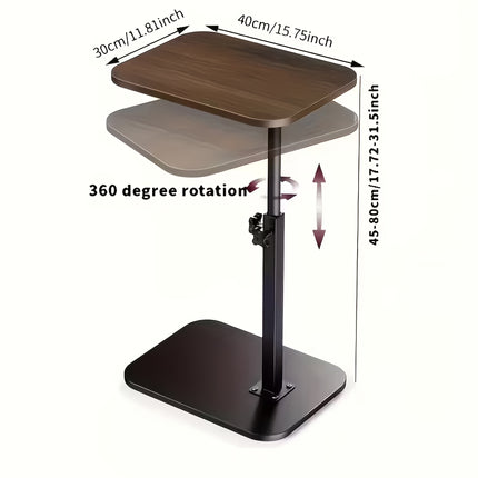 Verstelbare Bijzettafel met Houtlook Blad – 360° Draaibaar – In Hoogte Verstelbaar – Opklapbare Laptoptafel – Multifunctionele Salontafel – Zwart Metalen Onderstel – Bruin/Zwart/Wit
