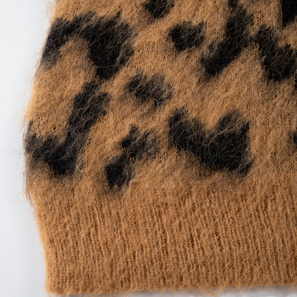 ANDREILEE Luipaardprint Lange Pluche Herentrui, Modieuze Streetstyle Trend, Veelzijdig voor Dagelijks Woon-werkverkeer, Pullover met Ronde Hals, Lange Mouwen, Losvallende Pasvorm, Herfst/Winter Gebreide Trui voor Heren