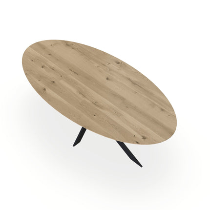 Massiver Eichen-Esstisch natur - Oval - Matrix schmal schwarz