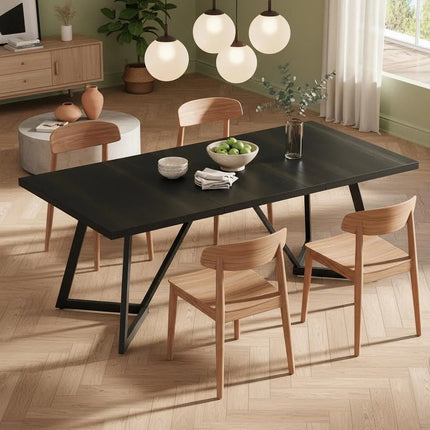 70.86-inch Grote Eettafel voor 6-8 personen, Moderne Eetkamer Tafel met Metalen Frame, Rechthoekige Keuken Diner Tafel voor Thuis Eetkamer Familie (Zwart)
