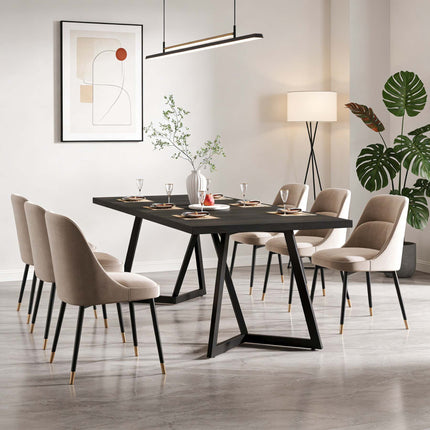 Moderne eetkamer tafel met metalen structuur, 70.86-inch ruime tafel voor 6-8 personen, rechthoekige keuken eetkamer tafel voor familie maaltijden (Zwart)