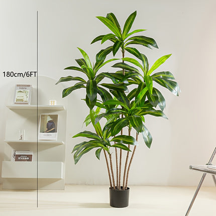 1 stuks Kunstmatige Dracaena Boom Verticale Hoogte 180Cm/6Ft - Nepboom met Witte Hoge Plantenbak - Nep Tropische Yucca Vloerplant in Pot - Kunstmatige Nep Braziliaans Hout Boom Braziliaans IJzer Boom Kunstboom voor Thuis Kantoor Woonkamer Decor Binnen