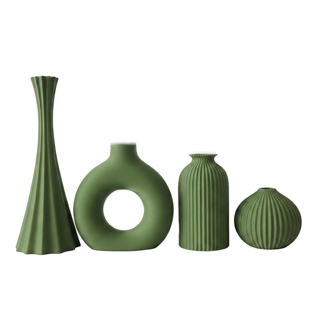 Set van 4 Olijf Groene Design Vazen – Moderne Decoratieve Vazen in Olijfgroen