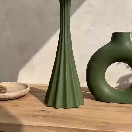 4 stuks Olijfgroene Kunst 3D Geprinte Vaas, Geometrisch Hol Verticale Streep Onbreekbaar Bloemvormig Vaas, Huis Desktop Decoratie Ornament