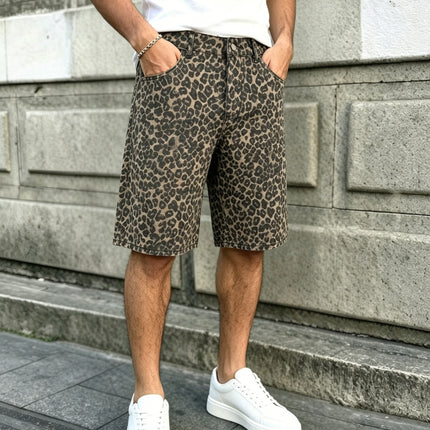 Heren Zomer Vintage Streetstyle Mode Luipaardprint Spijkerstof Bermuda Shorts