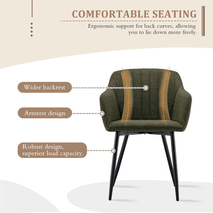 Eetkamerstoelen met Armleuning – Cognac Bruin – Comfortabele Gestoffeerde Stoelen met Lendensteun en Metalen Poten – Set van 2, 4 of 6