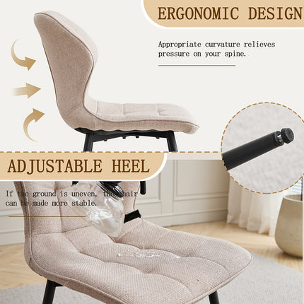 Set van 4 Eetkamerstoelen – Gestoffeerde Keukenstoelen met Linnen Bekleding, Ergonomische Rugleuning en Zwarte Metalen Poten – Lichtbeige, Khaki, Donkergrijs - Zithoogte	49,5 cm
