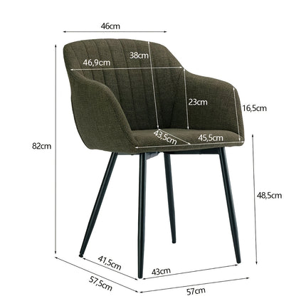 Eetkamerstoelen met Armleuning – Cognac Bruin – Comfortabele Gestoffeerde Stoelen met Lendensteun en Metalen Poten – Set van 2, 4 of 6