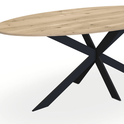 Massiver Eichen-Esstisch natur - Oval - Matrix schmal schwarz
