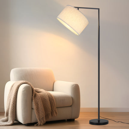 Moderne Staande Lamp Zwart met Beige Stoffen Lampenkap 166 cm Hoog – Vloerlamp voor Woonkamer en Slaapkamer